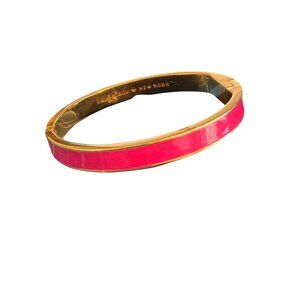 Kate Spade New York Tickled Pink Gold Tone Enamel Bangle Bracelet Clamper 6.75"